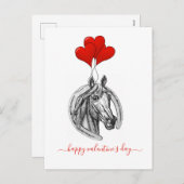 ヴィンテージ馬とハートバレンタイン葉書 シーズンポストカード (正面/裏面)