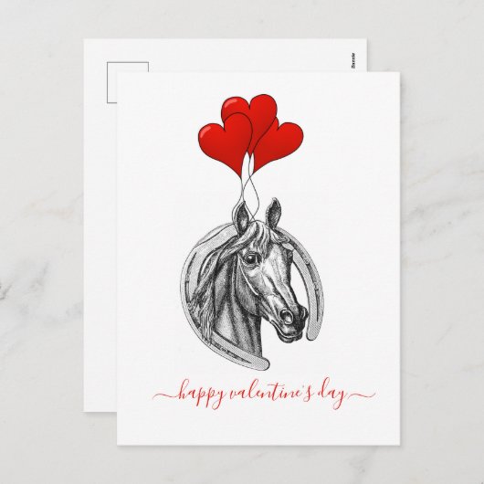 ヴィンテージ馬とハートバレンタイン葉書 シーズンポストカード (正面/裏面)