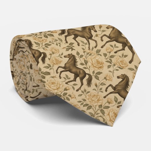 ヴィンテージ馬とバラフローラ ネクタイ (ロール)