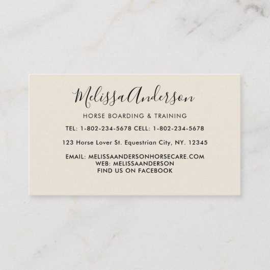 ヴィンテージ馬フローラパーソナライズされた馬術 名刺 (裏面)