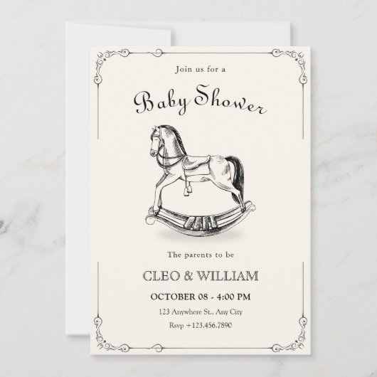 ヴィンテージ馬ベビーシャワー招待状 招待状 (正面)