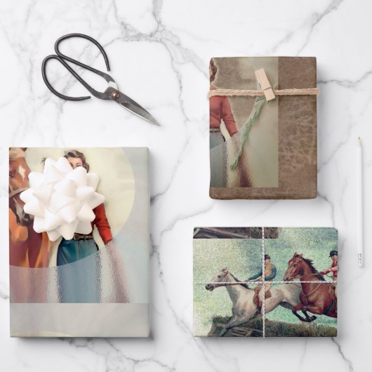 ヴィンテージ馬術ラッピング紙セット ラッピングペーパーシート (正面)