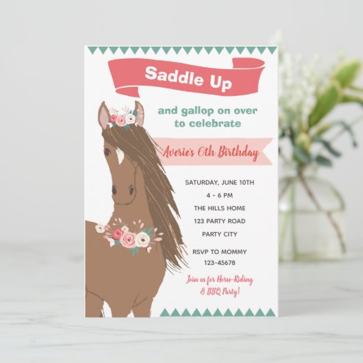 ヴィンテージ馬誕生日招待状(フローラ) 招待状 (スタンド正面)