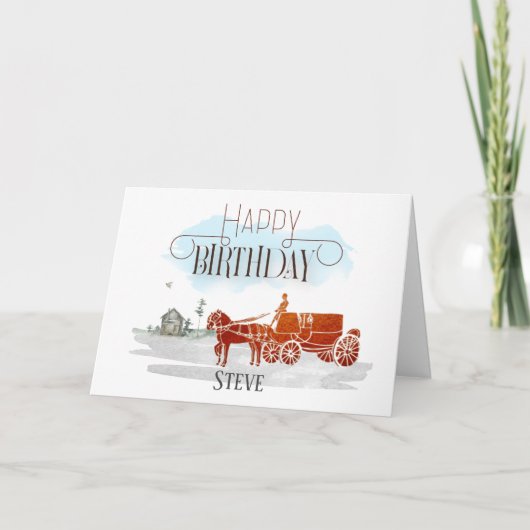 ヴィンテージ馬車華美ハッピーバースデー カード (正面)