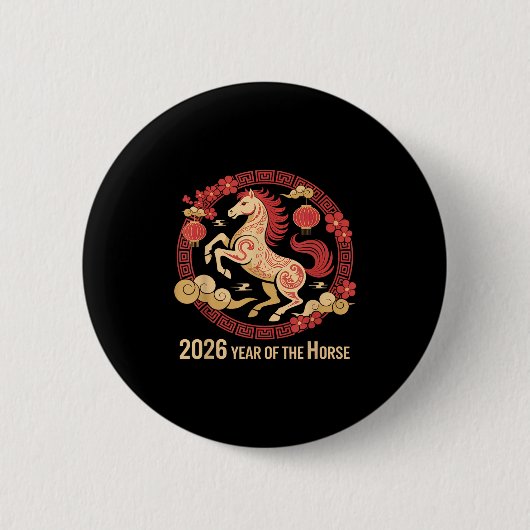 ヴィンテージ馬2026中国の〔占星術の〕十二宮図新年 缶バッジ (正面)