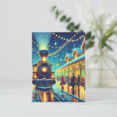 ヴィンテージ駅のクリスマスイブのパーソナライズ ポストカード (スタンド正面)