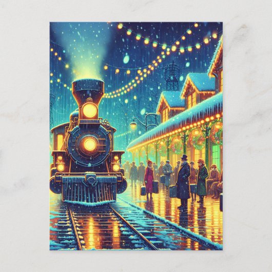 ヴィンテージ駅のクリスマスイブのパーソナライズ ポストカード (正面)