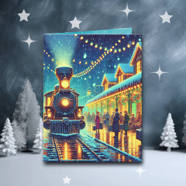 ヴィンテージ駅クリスマスイブ雪の夜 カード