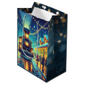 ヴィンテージ駅クリスマスイブ雪の夜 ミディアムペーパーバッグ (正面アングル)