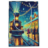 ヴィンテージ駅クリスマスイブ雪の夜 ミディアムペーパーバッグ (正面)