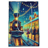 ヴィンテージ駅クリスマスイブ雪の夜 ミディアムペーパーバッグ (裏面)