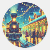 ヴィンテージ駅クリスマスイブ雪の夜 ラウンドシール (正面)