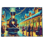 ヴィンテージ駅クリスマスイブ雪の夜 ラージペーパーバッグ (正面)