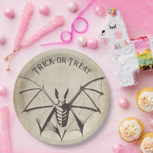 ヴィンテージ骨格こうもりハロウィーン ペーパープレート (パーティー)