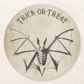 ヴィンテージ骨格こうもりハロウィーン ラウンドペーパーコースター (正面)