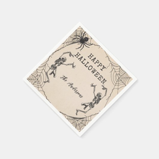 ヴィンテージ骨格スパイダーハローウィンパーティ スタンダードカクテルナプキン (角)
