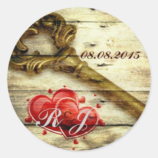 ヴィンテージ骨格ビクトリアン鍵ステームパ結婚ンク ラウンドシール (正面)