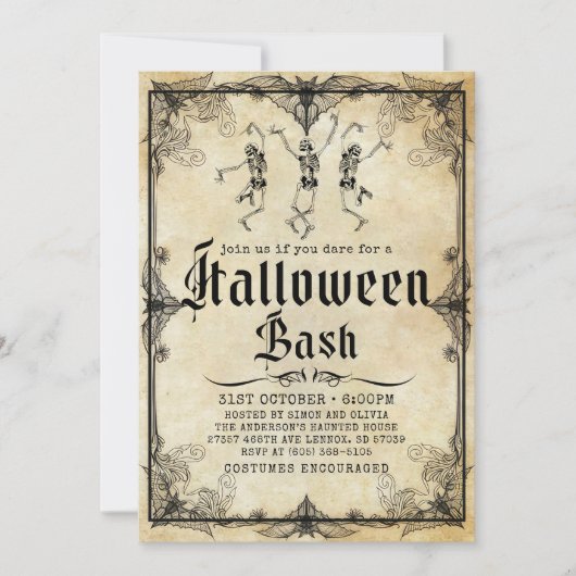 ヴィンテージ骨格大人ハローウィンパーティ 招待状 (正面)