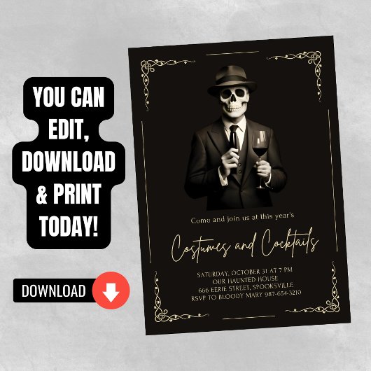 ヴィンテージ骨格大人ハローウィンパーティ 招待状
