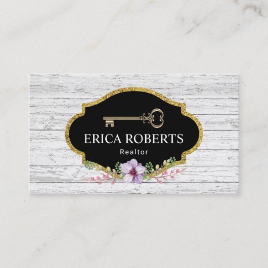 ヴィンテージ骨格鍵フローラウ素朴ッド不動産仲介業者 名刺 (正面)