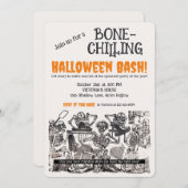 ヴィンテージ骸骨の骨が凍るハロウィンパーティー 招待状 (正面/裏面)