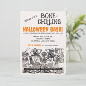 ヴィンテージ骸骨の骨が凍るハロウィンパーティー 招待状 (スタンド正面)