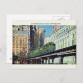 ヴィンテージ高架電車ニューヨーク市葉書 ポストカード (正面/裏面)