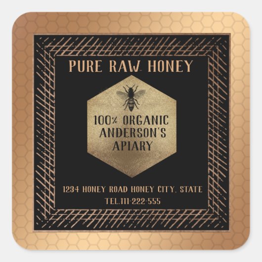 ヴィンテージ高級バラ金ゴールドハニービーのロゴ スクエアシール (正面)