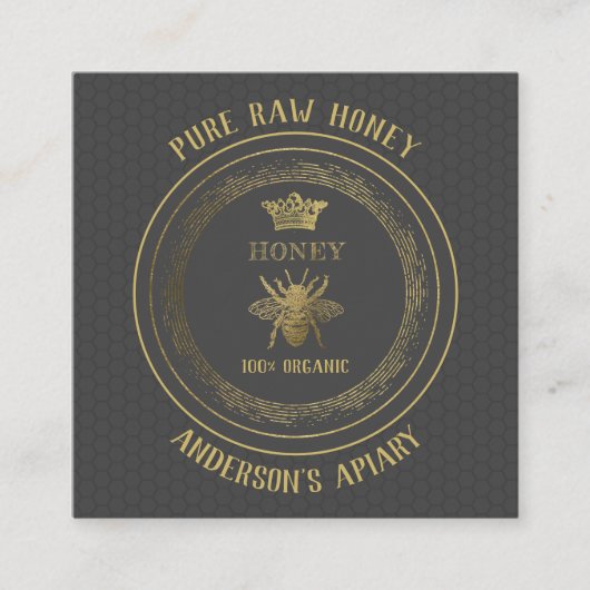 ヴィンテージ高級金ゴールドクラウンビー/養蜂場/養蜂場 スクエア名刺 (正面)