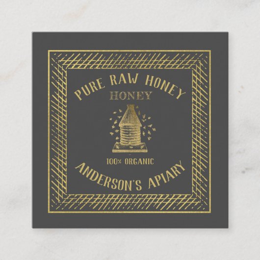 ヴィンテージ高級金ゴールドミツバチ巣蜂蜜/養蜂場/養蜂場 スクエア名刺 (正面)