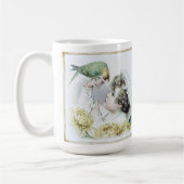 ヴィンテージ魅力的の小僧とオウム コーヒーマグカップ (左)