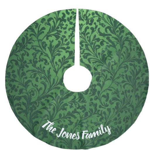 ヴィンテージ魅力的の葉の緑のクリスマスグリーン ブラッシュドポリエステルツリースカート (正面)