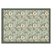 ヴィンテージ魅力的ほこりまみれの緑と金ゴールドの花 テーブルクロス (正面(横))