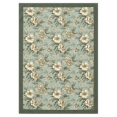 ヴィンテージ魅力的ほこりまみれの緑と金ゴールドの花 テーブルクロス (正面)