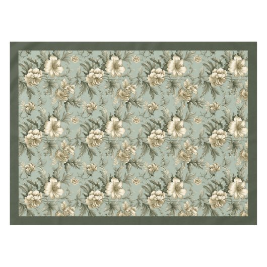 ヴィンテージ魅力的ほこりまみれの緑と金ゴールドの花 テーブルクロス (正面(横))