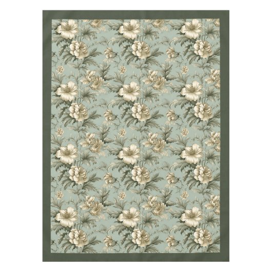 ヴィンテージ魅力的ほこりまみれの緑と金ゴールドの花 テーブルクロス (正面)