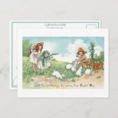 ヴィンテージ魅力的イースターバニーと子ども ポストカード (正面/裏面)