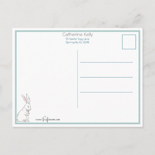 ヴィンテージ魅力的イースターバニーと子ども ポストカード (裏面)