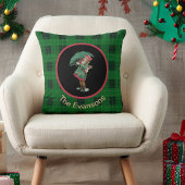 ヴィンテージ魅力的ガールと傘の緑の格子模様 クッション