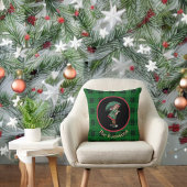 ヴィンテージ魅力的ガールと傘の緑の格子模様 クッション