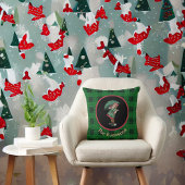 ヴィンテージ魅力的ガールと傘の緑の格子模様 クッション