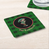 ヴィンテージ魅力的ガール傘を緑に スクエアペーパーコースター (アングル)