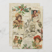 ヴィンテージ魅力的クリスマスエフェメラコラージュ シーズンカード (正面/裏面)