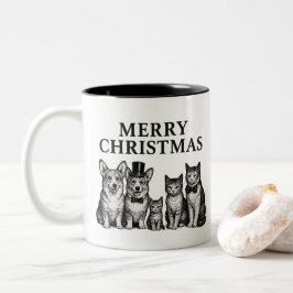 ヴィンテージ魅力的クリスマスコルギカップル3匹の猫 ツートーンマグカップ