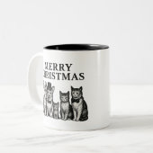 ヴィンテージ魅力的クリスマスコルギカップル3匹の猫 ツートーンマグカップ (正面左)