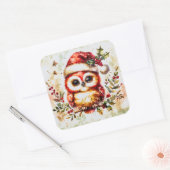 ヴィンテージ魅力的クリスマスフクロウ スクエアシール (封筒)