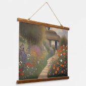 ヴィンテージ魅力的コテージ造油画 吊り下げ型タペストリー (傾斜あり)