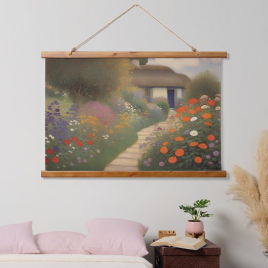 ヴィンテージ魅力的コテージ造油画 吊り下げ型タペストリー (寝室)