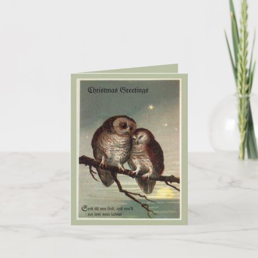 ヴィンテージ魅力的ロマンチックなクリスマスカードとフクロウ シーズンカード (正面)