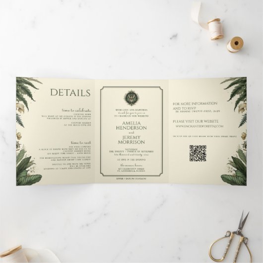 ヴィンテージ魅惑の森 三つ折り招待状 (内部)